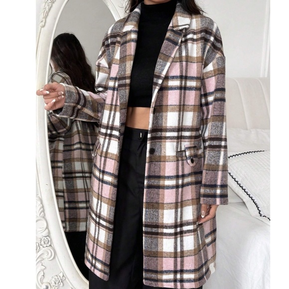 Cozy Plaid Print Button Down Long Jacket Shacket - Picture 2 of 5